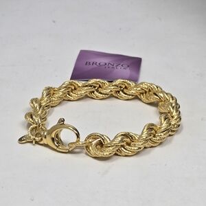BRONZO Milor Italy Gold Plated Chunky Wide Rope Twisted Chain Bracelet 8”